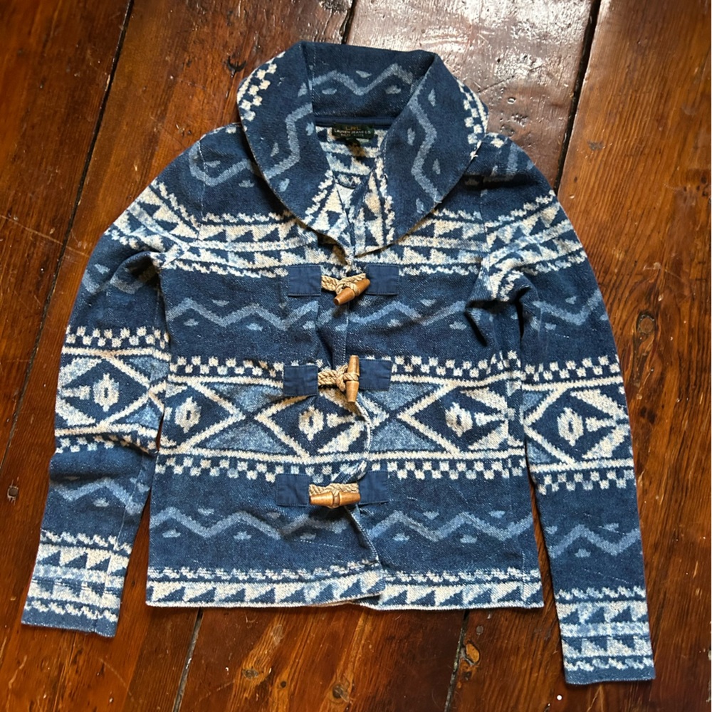 Ralph Lauren Blue and Cream Patterned Cardigan